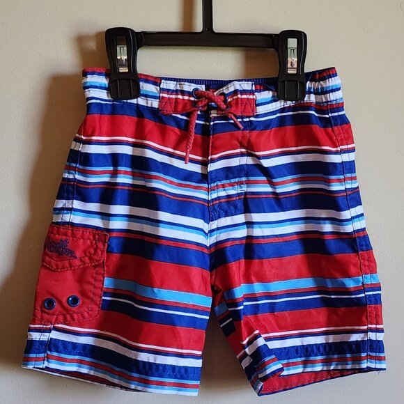 UV Skinz Blue, Red & White Stripe Swim Trunks Size 2T - Picture 2 of 5